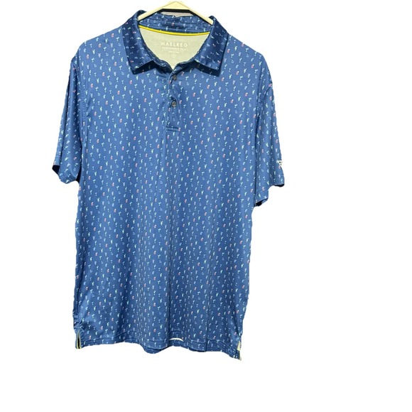 Maelreg Other - MAELREG Men's Medium Blue Performance Polo Shirt Cocktail Print Short Sleeve
